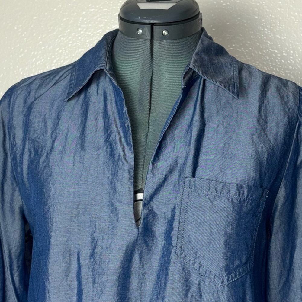 Soft Surroundings Tencel Popover Blouse Women's Size Small Blue Chambray - Picture 16 of 16